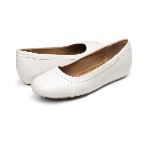 Low Wedge Round Toe Flat Shoes - WHITE PU - 4